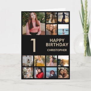 1. Geburtstagskollage 13 Fotos Schwarz & Gold Karte