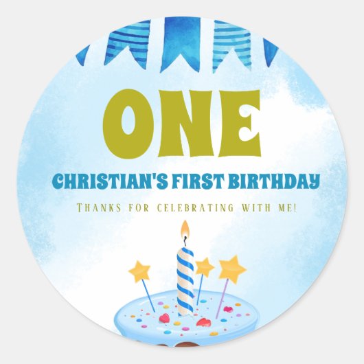 1. Geburtstagskuchen Runder Aufkleber (Vorderseite)