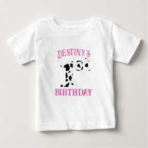 1. Geburtstagskuh drucken rosa Text Baby T-shirt
