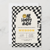 1. Geburtstagslächeln Gesicht Retro Schwarz-weiß G Einladung (Vorderseite)