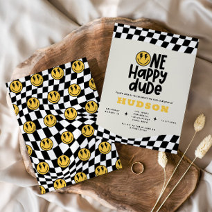 1. Geburtstagslächeln Gesicht Retro Schwarz-weiß G Einladung