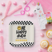 1. Geburtstagslächeln Gesicht Retro Schwarz-weiß G Pappteller (Party)