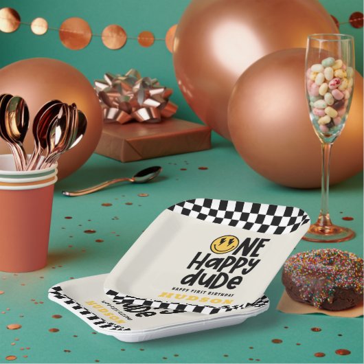 1. Geburtstagslächeln Gesicht Retro Schwarz-weiß G Pappteller (Multi)