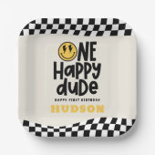 1. Geburtstagslächeln Gesicht Retro Schwarz-weiß G Pappteller (Vorderseite)