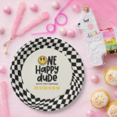 1. Geburtstagslächeln Gesicht Retro Schwarz-weiß G Pappteller (Party)