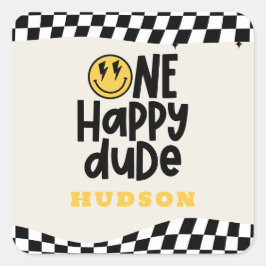 1. Geburtstagslächeln Gesicht Retro Schwarz-weiß G Quadratischer Aufkleber