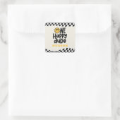 1. Geburtstagslächeln Gesicht Retro Schwarz-weiß G Quadratischer Aufkleber (Tasche)