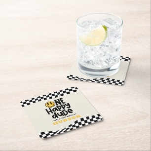 1. Geburtstagslächeln Gesicht Retro Schwarz-weiß G Rechteckiger Pappuntersetzer