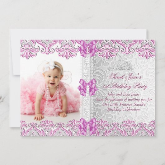 1. Geburtstagsmädchen Lilac Pink Foto Einladung (Vorderseite)