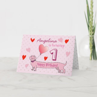 1. Geburtstagsmädchen Niedlich Pink Puppy Einladung