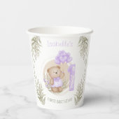 1. Geburtstagsmädchen Niedlich Teddy Bär Lila Pappbecher (Rückseite)