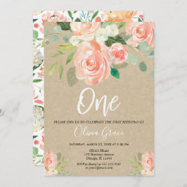 1. Geburtstagsmädchen peach rustic kraftfloral Einladung