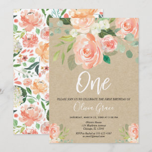 1. Geburtstagsmädchen peach rustic kraftfloral Einladung