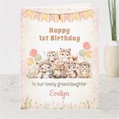 1. Geburtstagsmädchen Pink Boho Woodland Tiere Karte (Vorderseite)