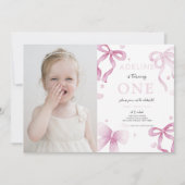 1. Geburtstagsmädchen Pink Bow Extravagant 1 Niedl Einladung (Vorderseite)