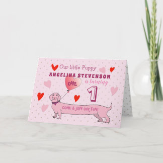 1. Geburtstagsmädchen Pink Puppy Einladung