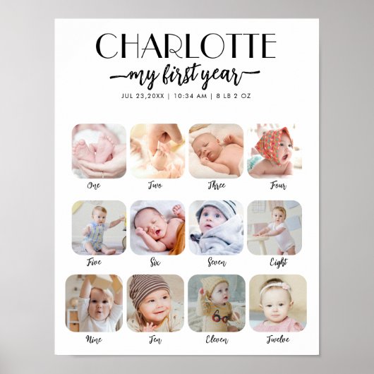 1. Geburtstagsmeilenstein Mein erstes Jahr Foto Poster (Vorne)