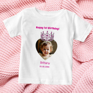 1. Geburtstagsname Foto Pink Tiara Mädchen Baby T-shirt