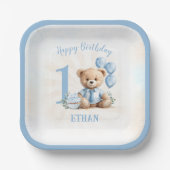 1. Geburtstagsnummer Bear Blue Square Paper Teller (Vorderseite)