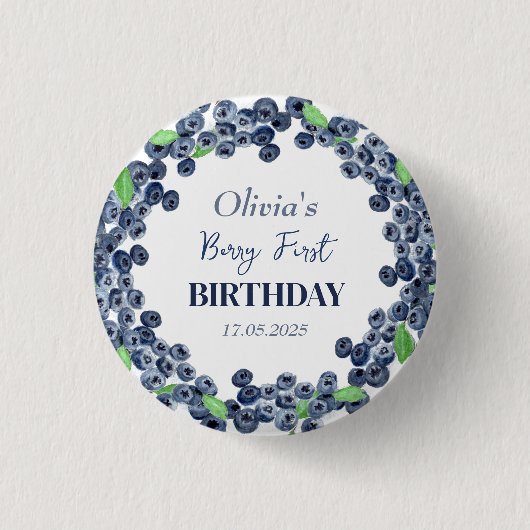 1. Geburtstagsparty Blueberry Baby Girl Button (Vorderseite)