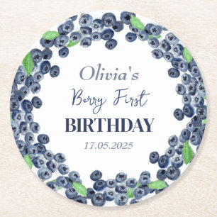 1. Geburtstagsparty Blueberry Baby Girl Runder Pappuntersetzer