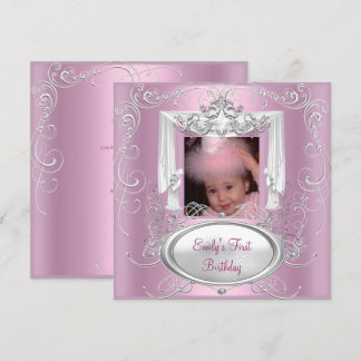 1. Geburtstagsparty Girl Pink Silver Star Einladung