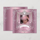 1. Geburtstagsparty Girl Pink Silver Star Einladung (Vorne/Hinten)