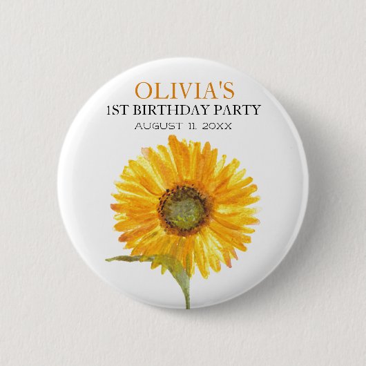 1. Geburtstagsparty Sonnenblume Baby Girl Button (Vorderseite)