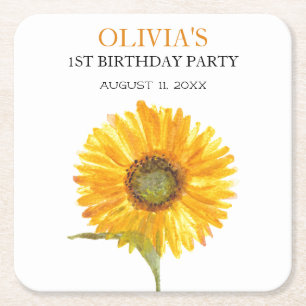 1. Geburtstagsparty Sonnenblume Baby Girl Rechteckiger Pappuntersetzer