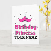 1. GeburtstagsPrinzessin mit rosa Krone Karte (Gelbe Blume)