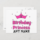 1. GeburtstagsPrinzessin mit rosa Krone Postkarte (Vorne/Hinten)