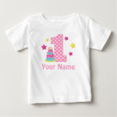 1. Geburtstagstorte Pink Personalisierter T - Shir Baby T-shirt (Vorderseite)