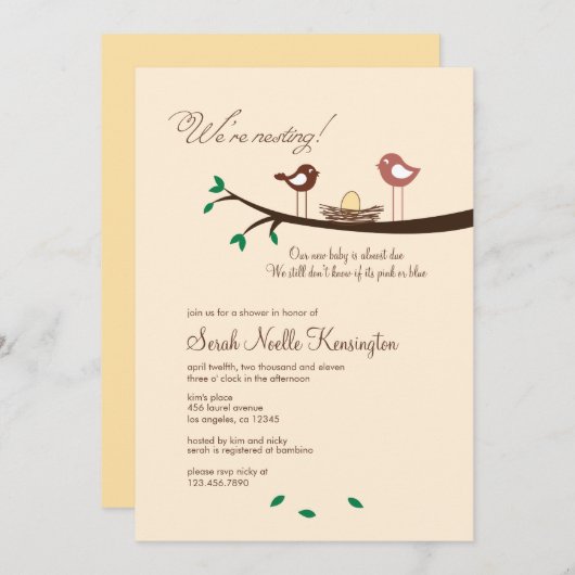 1 Gelbes Ei Nesting Birds Baby Shower Einladung (Vorne/Hinten)