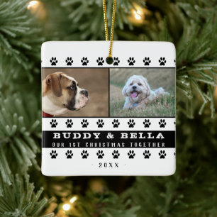 1. gemeinsames Weihnachten 2 Hunde Pfoten Foto And Keramikornament