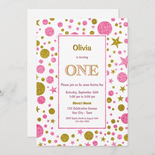 1. Glitzer zum Geburtstag Einladung (Vorne/Hinten)