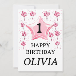 1. Glückwunsch zum Geburtstag süßes rosa Luftballo Einladung