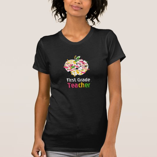 1. Grad Lehrer-Farben-Spritzer-Apple-T-Shirt T-Shirt (Vorderseite)