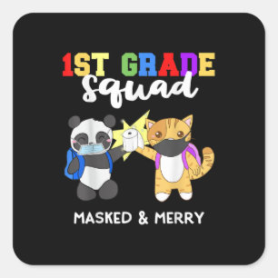 1. Grade Squad Quarantäne Panda Kitty Funny Mask Quadratischer Aufkleber