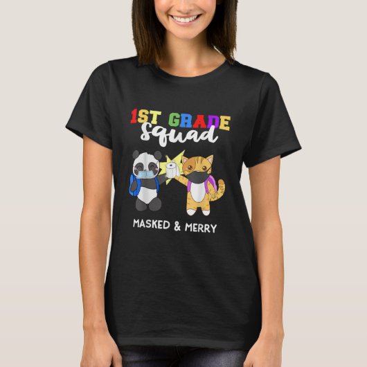 1. Grade Squad Quarantäne Panda Kitty Funny Mask T-Shirt (Vorderseite)