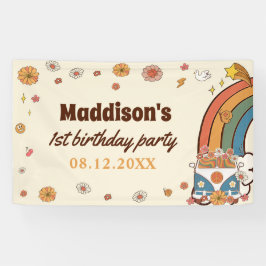 1. Groovy Babe Retro Rainbow 1. Geburtstag Banner