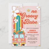 1. Groovy Babe Retro Rainbow 1. Geburtstag Einladung (Vorderseite)