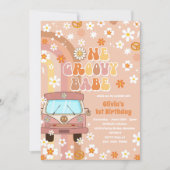 1. Groovy Babe Retro Rainbow 1. Geburtstag Einladung (Vorderseite)