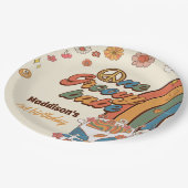 1. Groovy Babe Retro Rainbow 1. Geburtstag Pappteller (Schrägansicht)