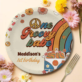 1. Groovy Babe Retro Rainbow 1. Geburtstag Pappteller