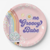 1. Groovy Babe Retro Rainbow 1. Geburtstag Pappteller (Vorderseite)