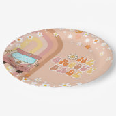 1. Groovy Babe Retro Rainbow 1. Geburtstag Pappteller (Schrägansicht)