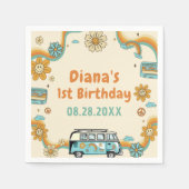 1. Groovy Babe Retro Rainbow 1. Geburtstag Serviette (Vorderseite)