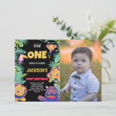 1. Grüne Safari Geburtstag Einladung mit Foto (Stehend Vorderseite)