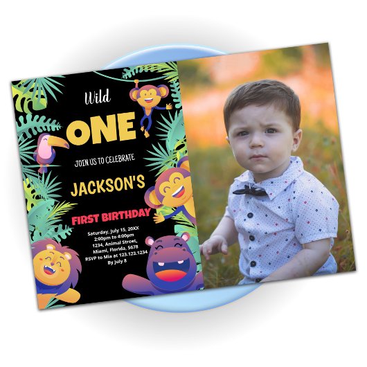 1. Grüne Safari Geburtstag Einladung mit Foto