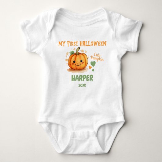 1. Halloween Niedlicher Kürbisanzug Baby Strampler (Vorderseite)
